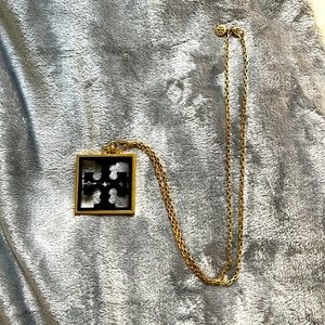 Tory Burch Long Chain Necklace with Black Tory Pendent
